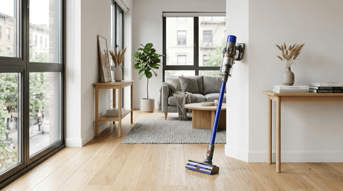 Aspirateur balai sans fil en action